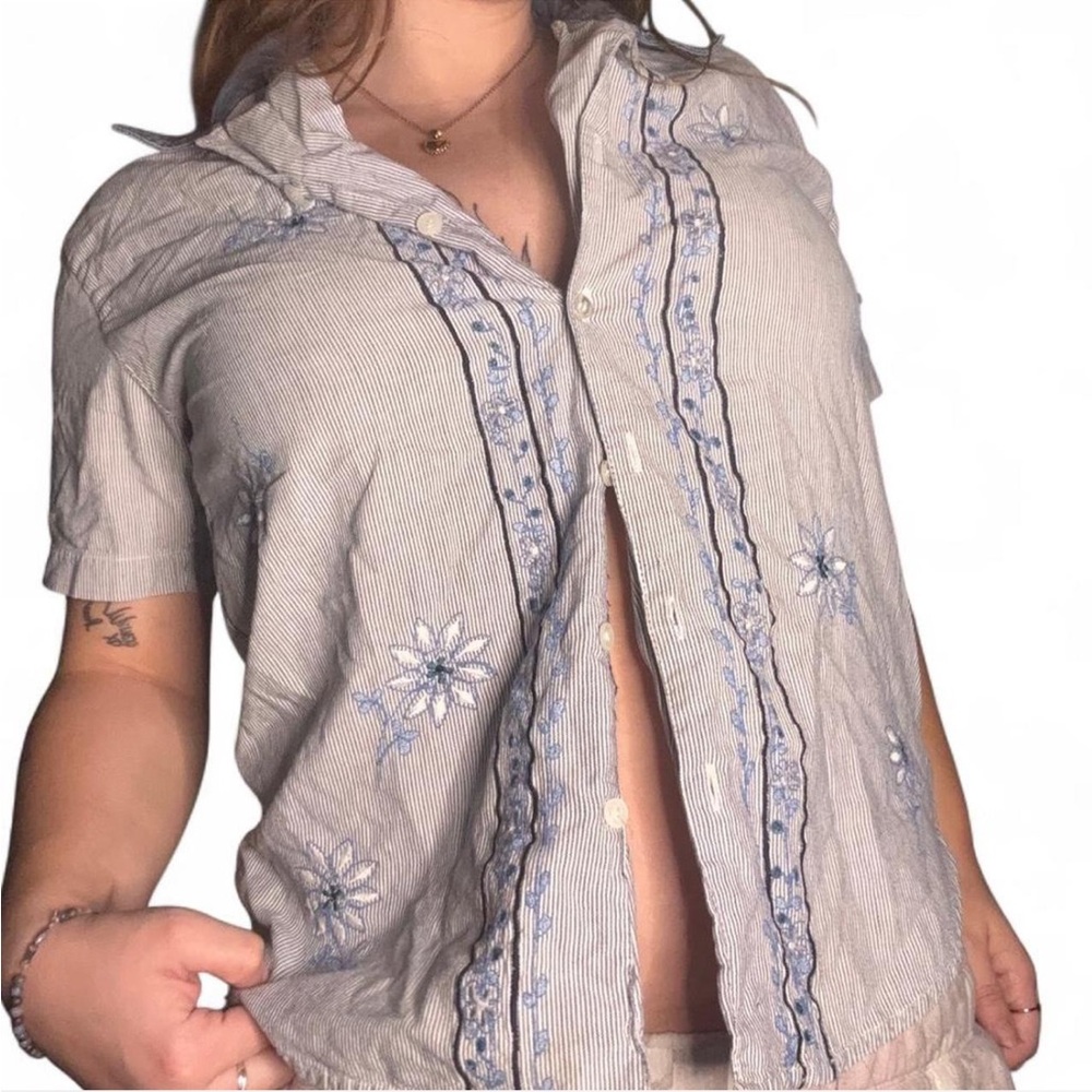 Embroidered Floral Blue Women's Top